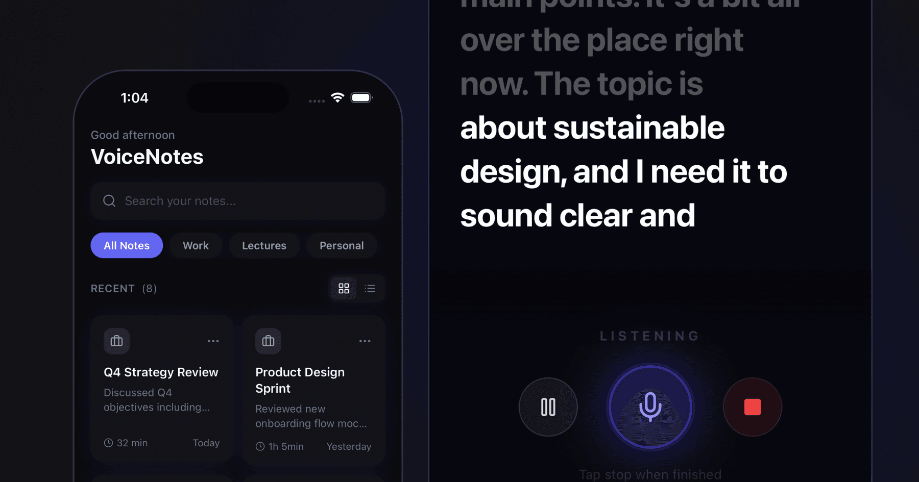 AI Voice Notes - React Native app template preview