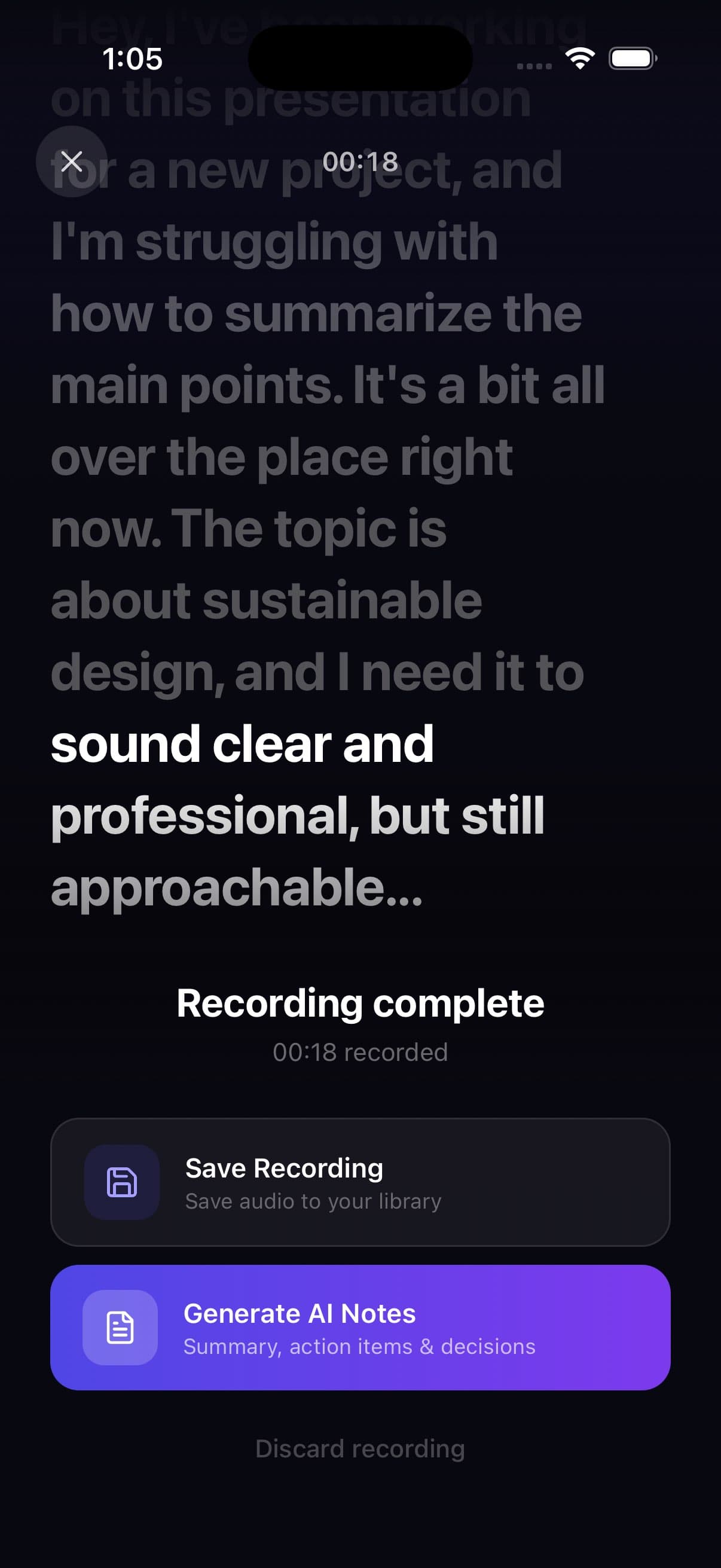 Saving Options — AI Voice Notes