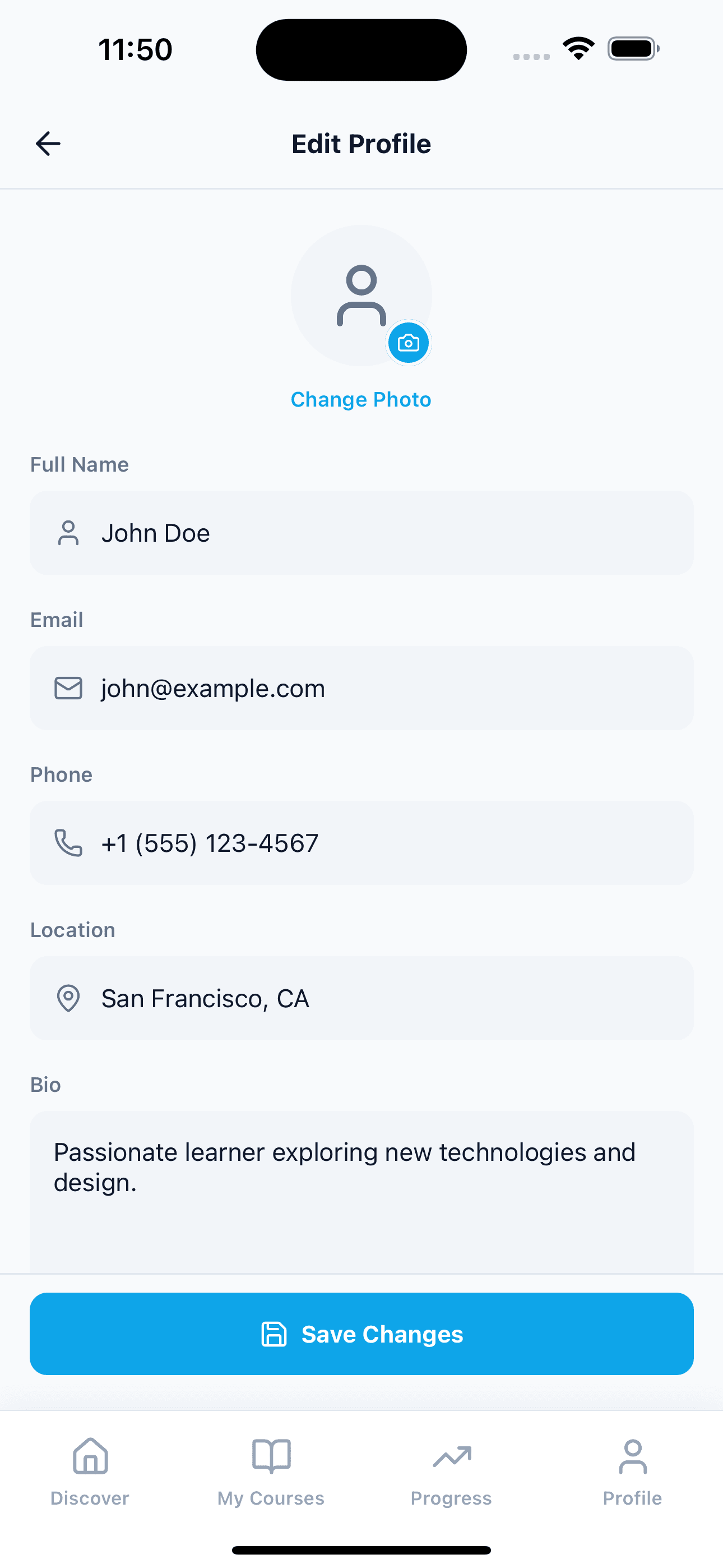 Edit Profile — LearnHub