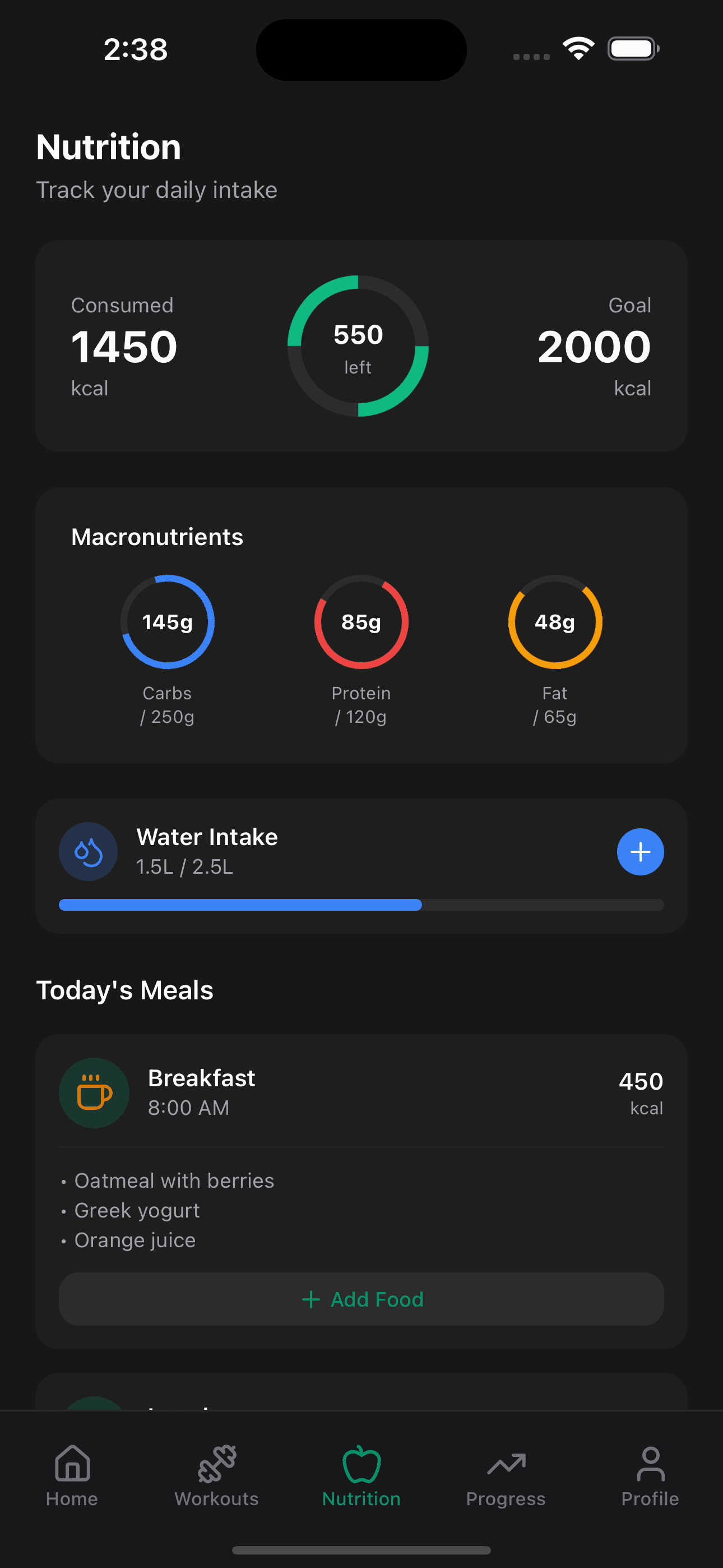Nutrition — Fitness App
