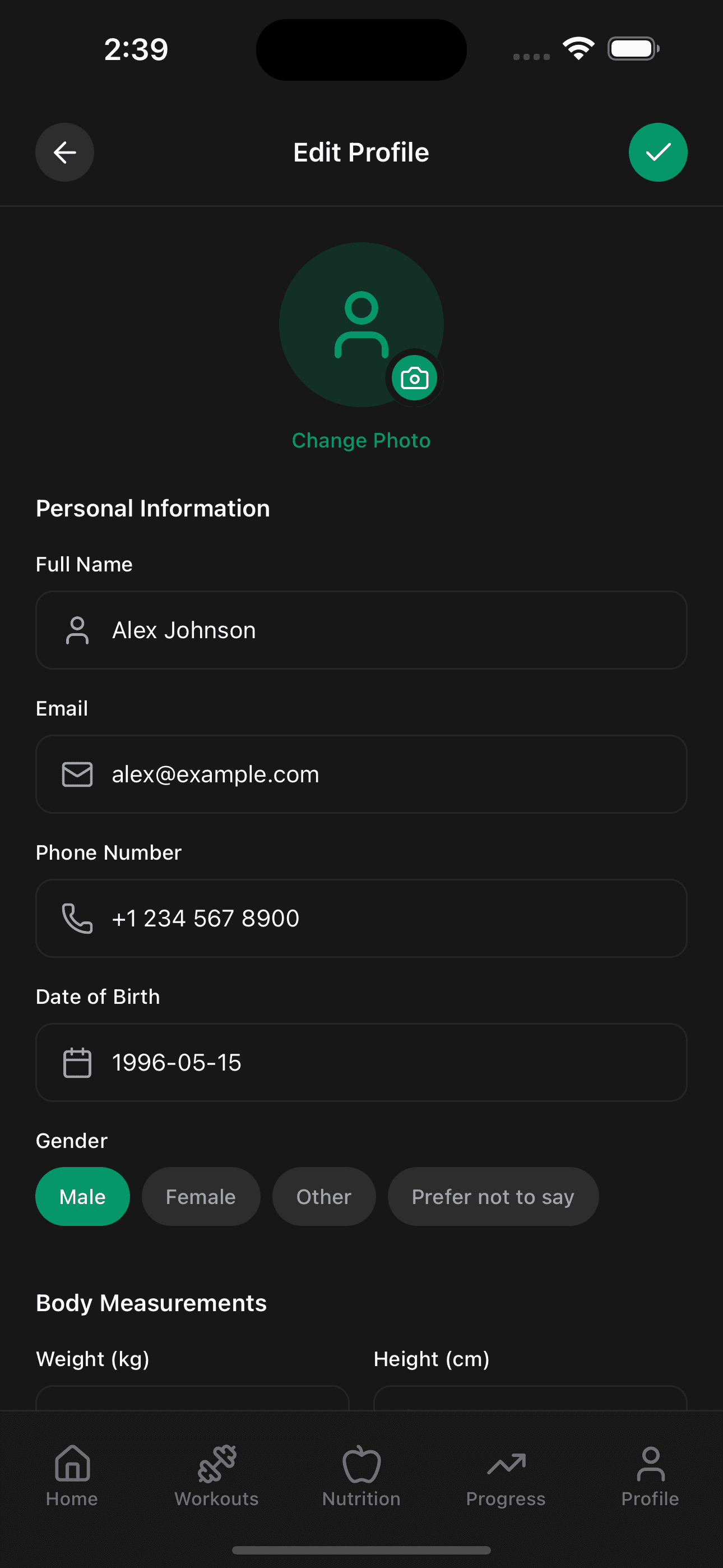 Profile Edit — Fitness App