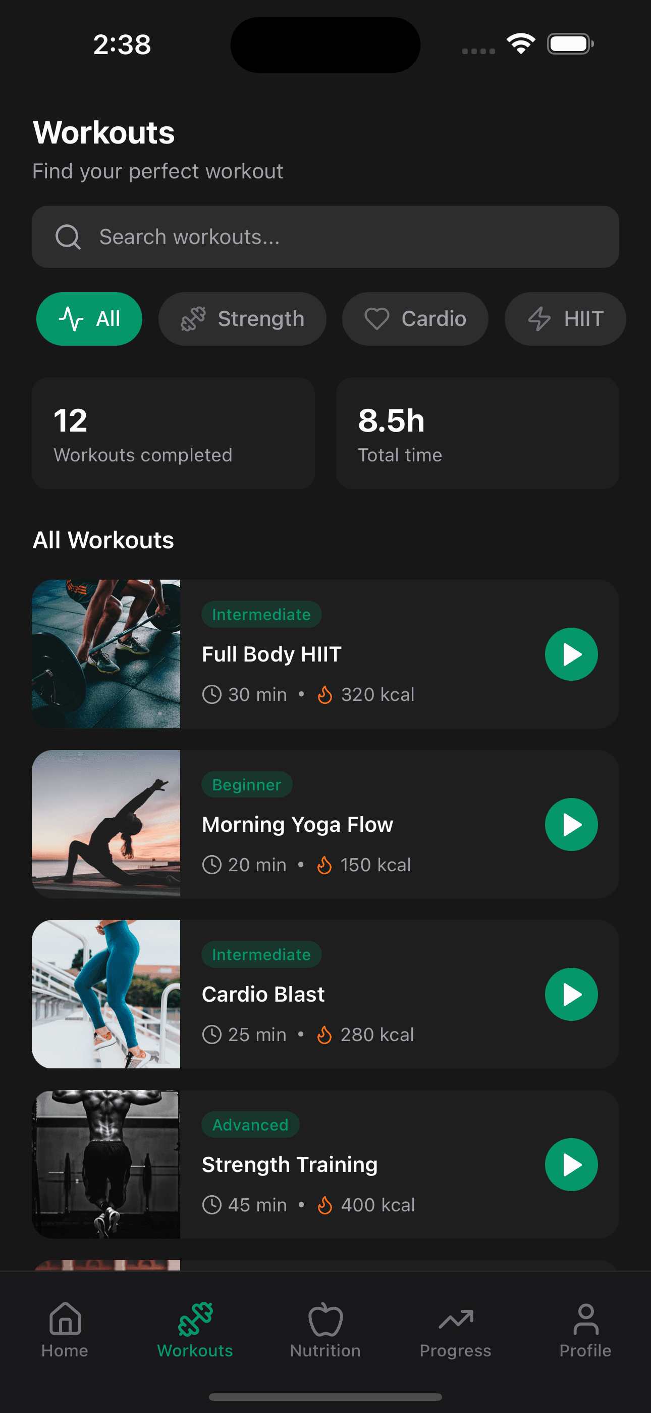 Workouts — Fitness App