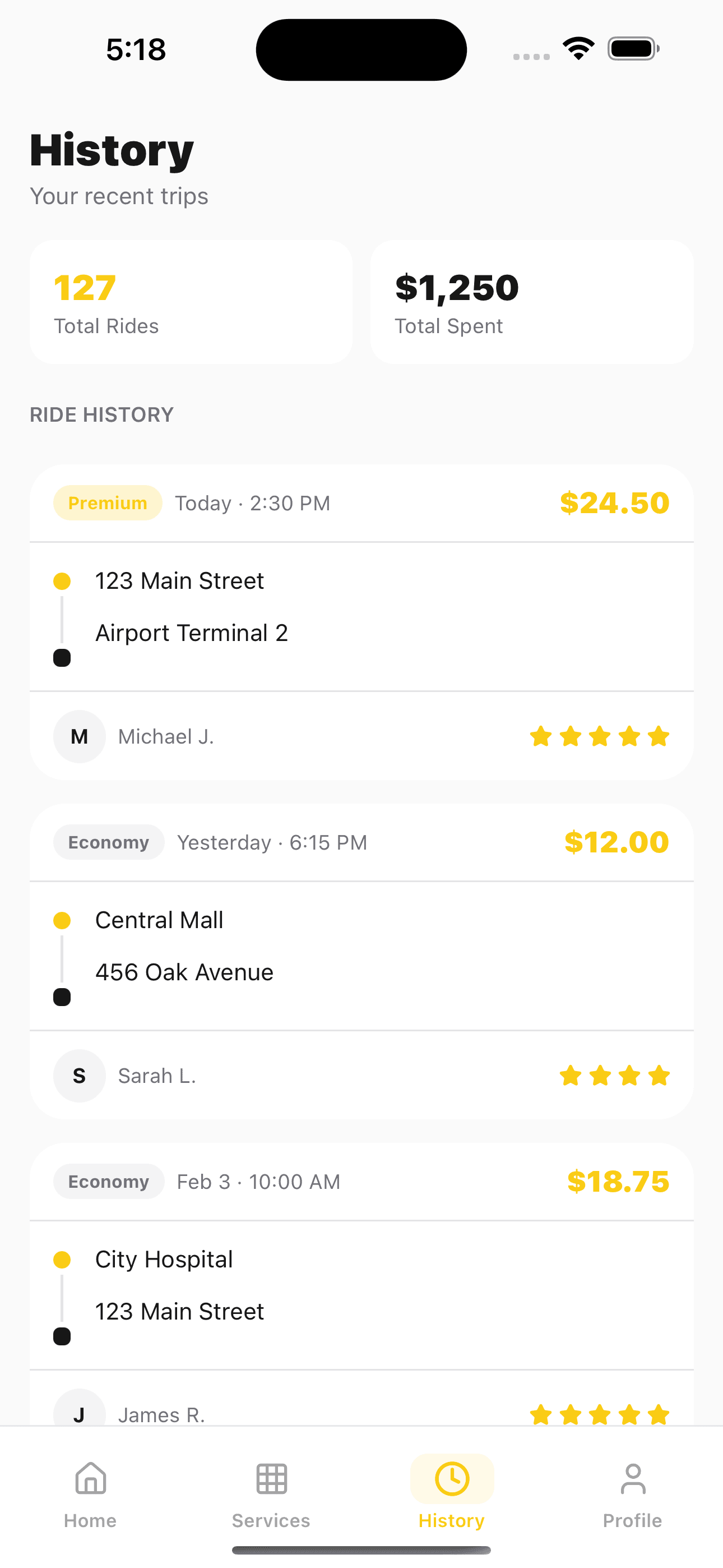 History — Taxi Booking App