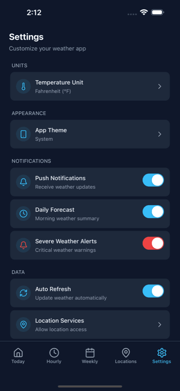 Settings — Weather App