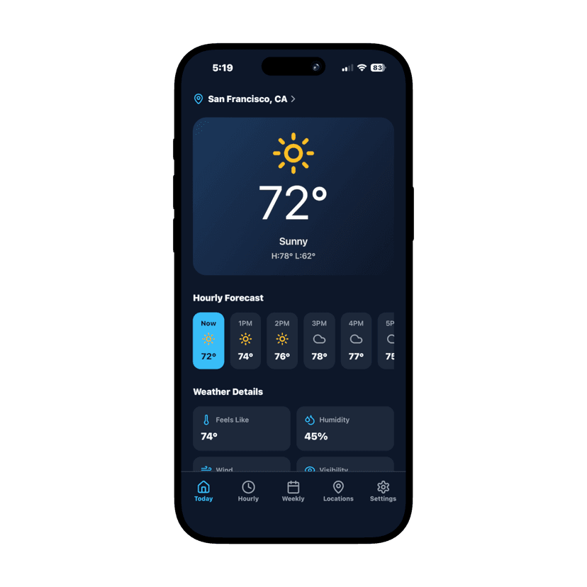 Weather app on mobile