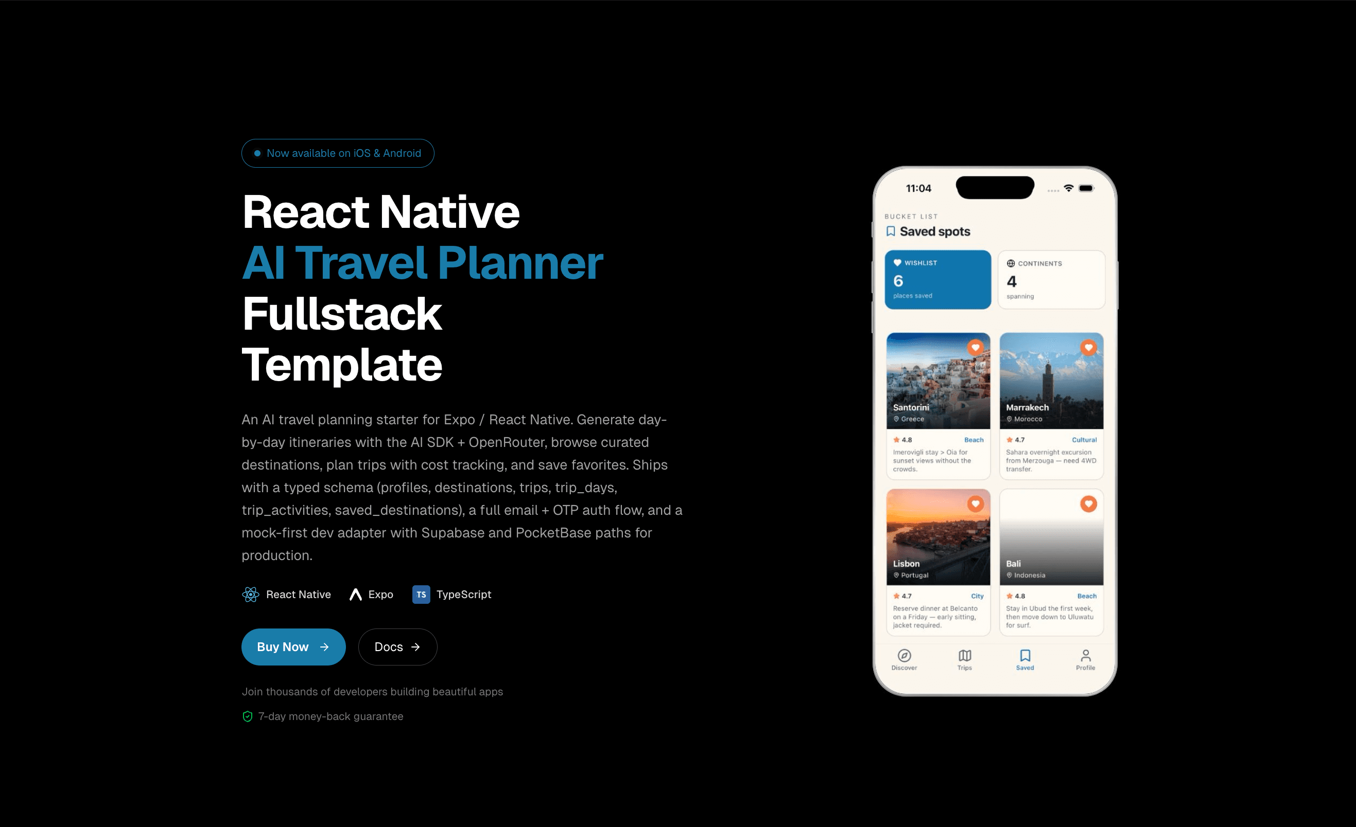 AI Travel Planner - React Native app template preview