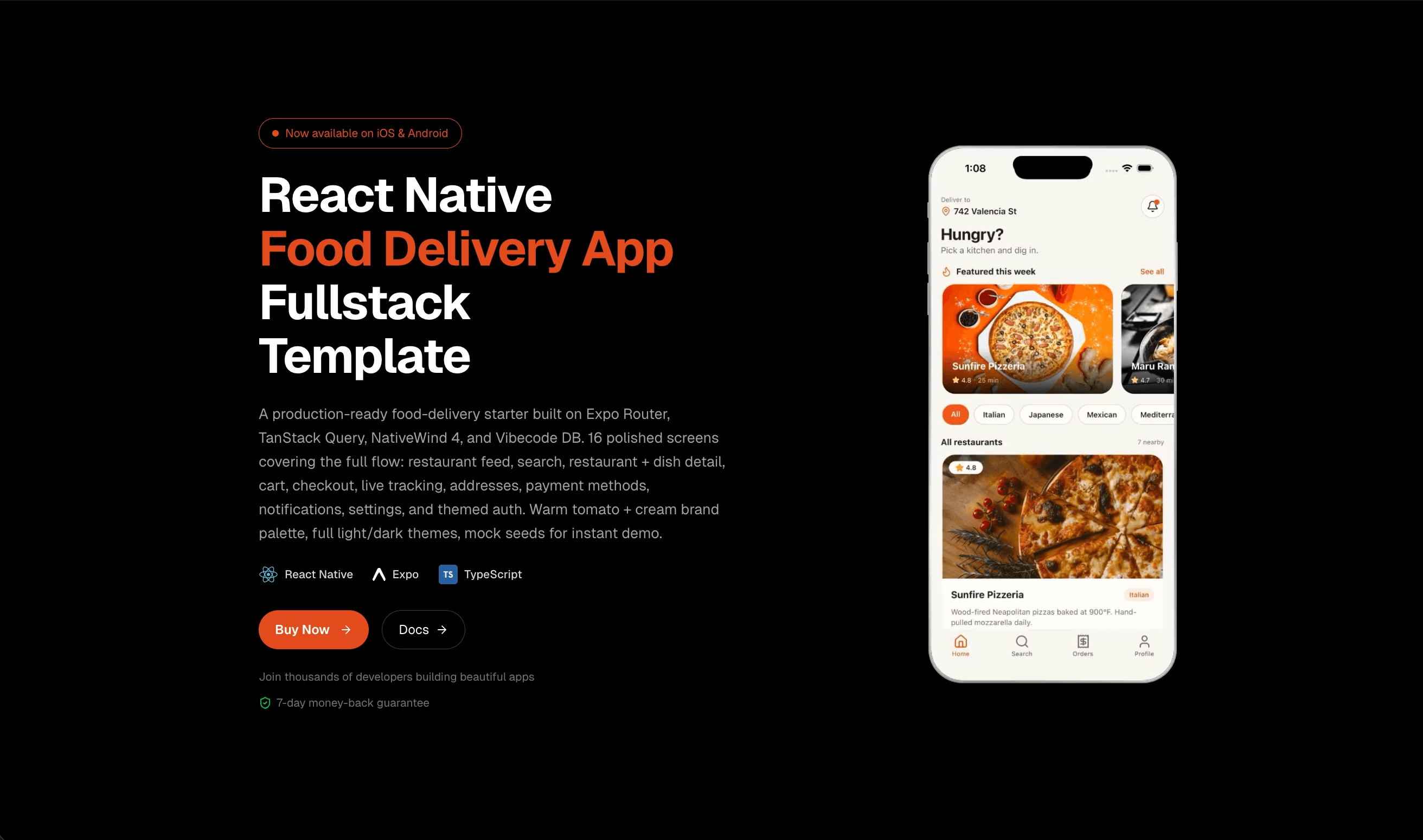 Food Delivery App - React Native app template preview