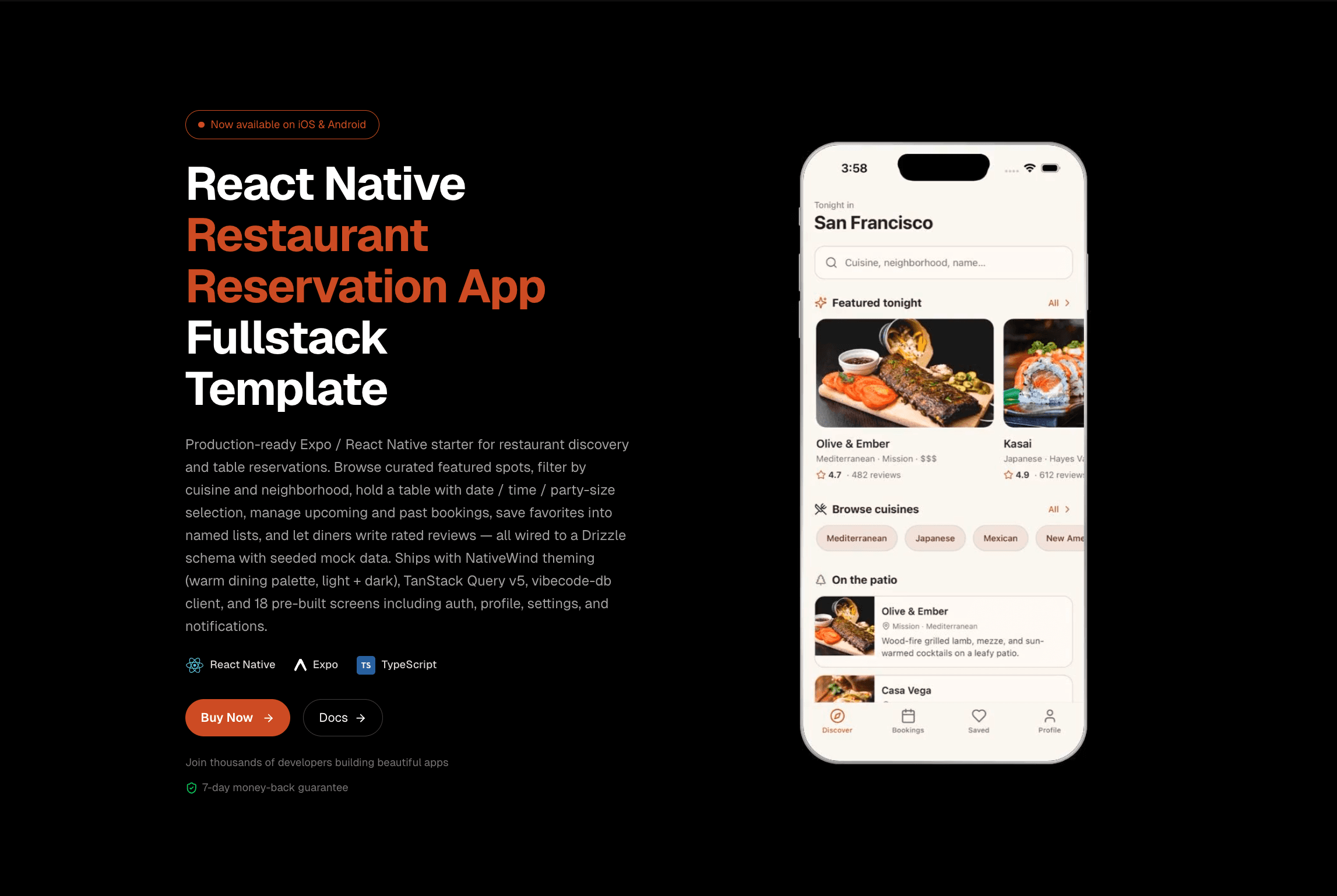 Restaurant Reservation App - React Native app template preview