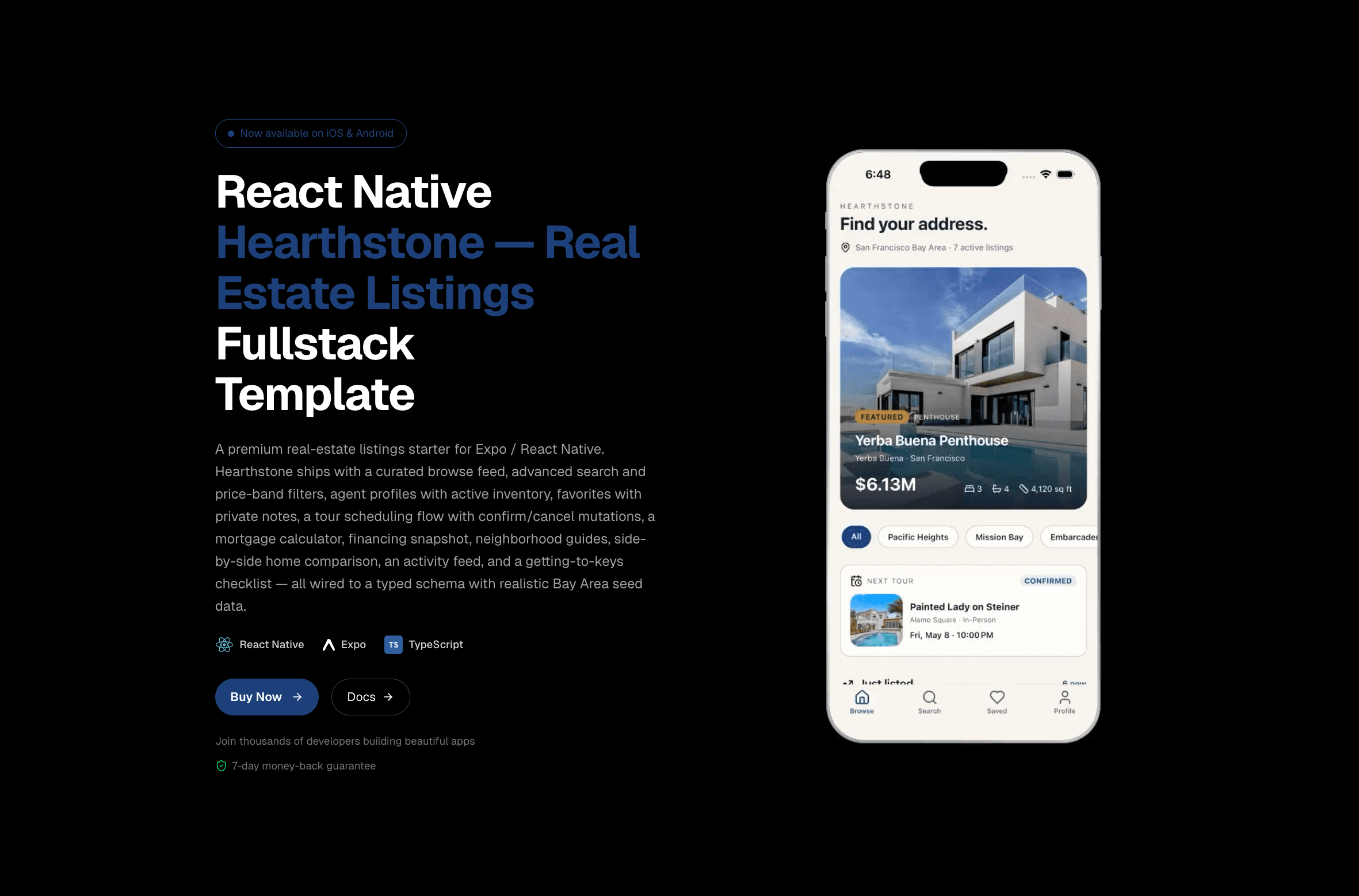 Hearthstone — Real Estate Listings - React Native app template preview