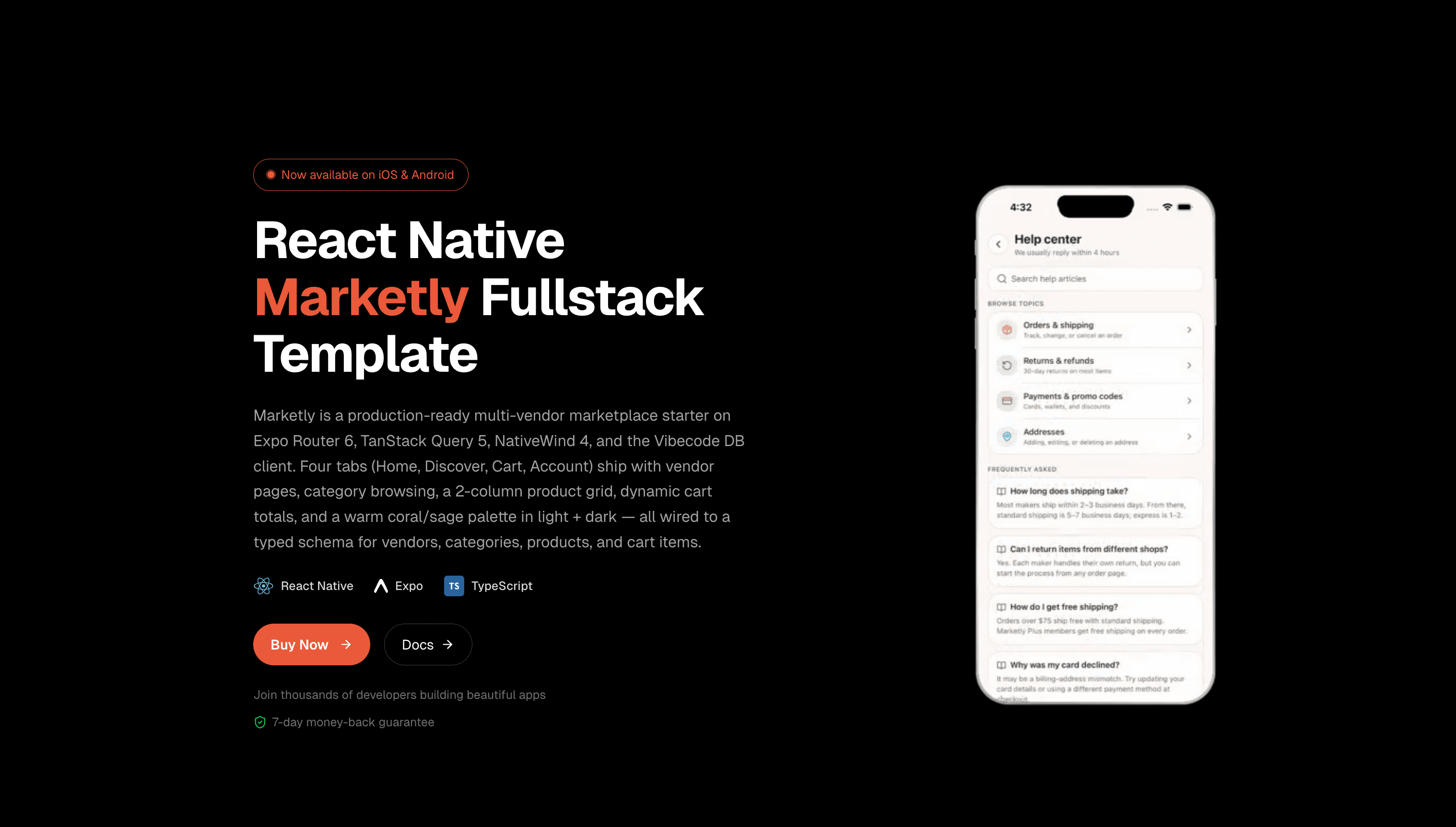 Marketly - React Native app template preview