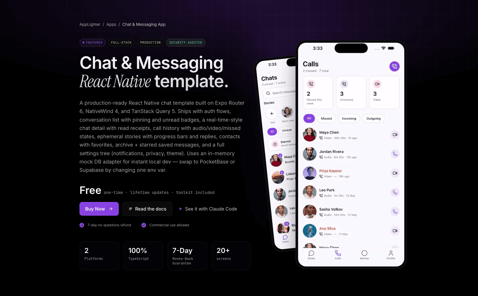 Chat & Messaging App — React Native app template preview