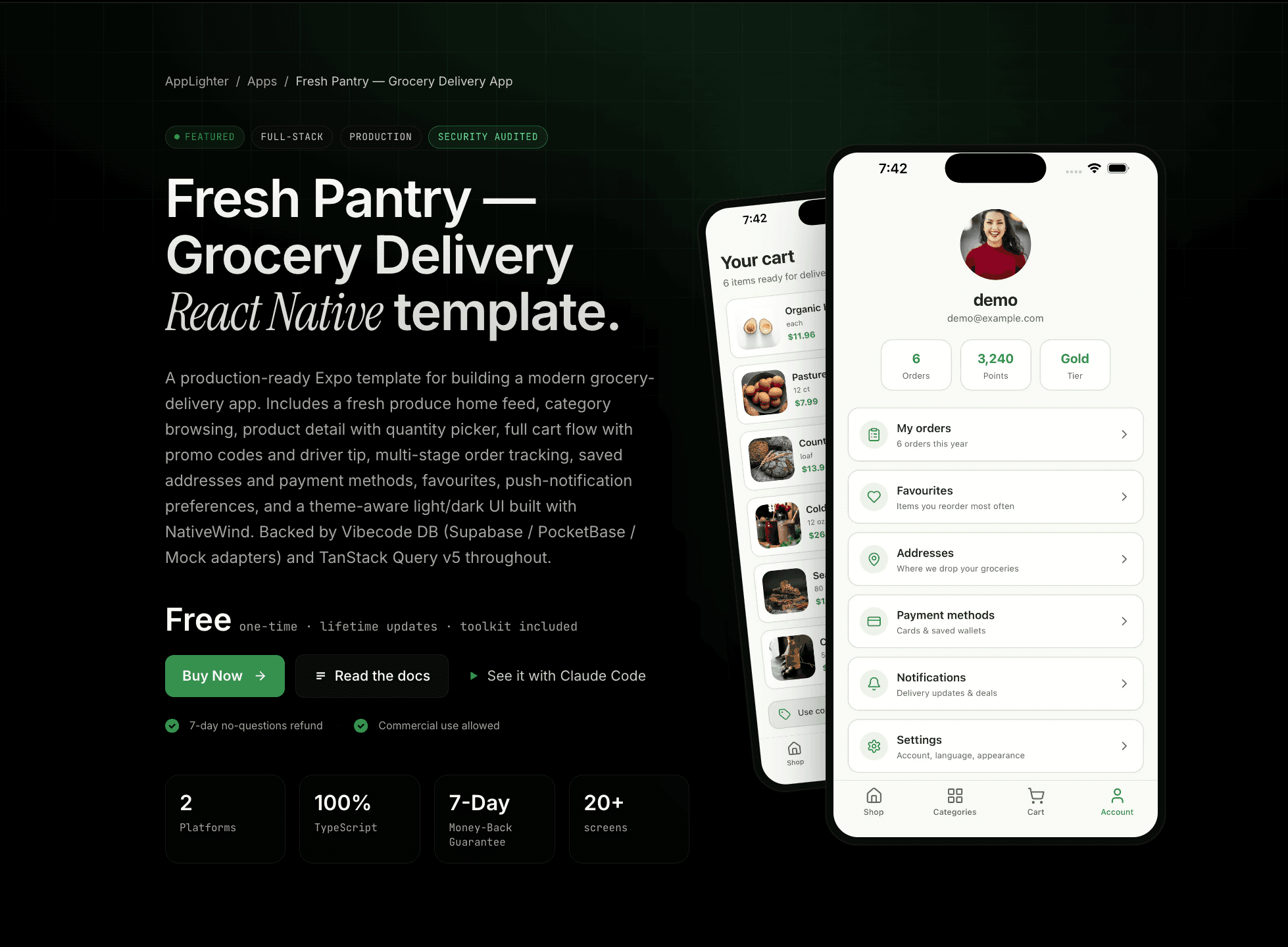 Grocery Delivery App — React Native app template preview