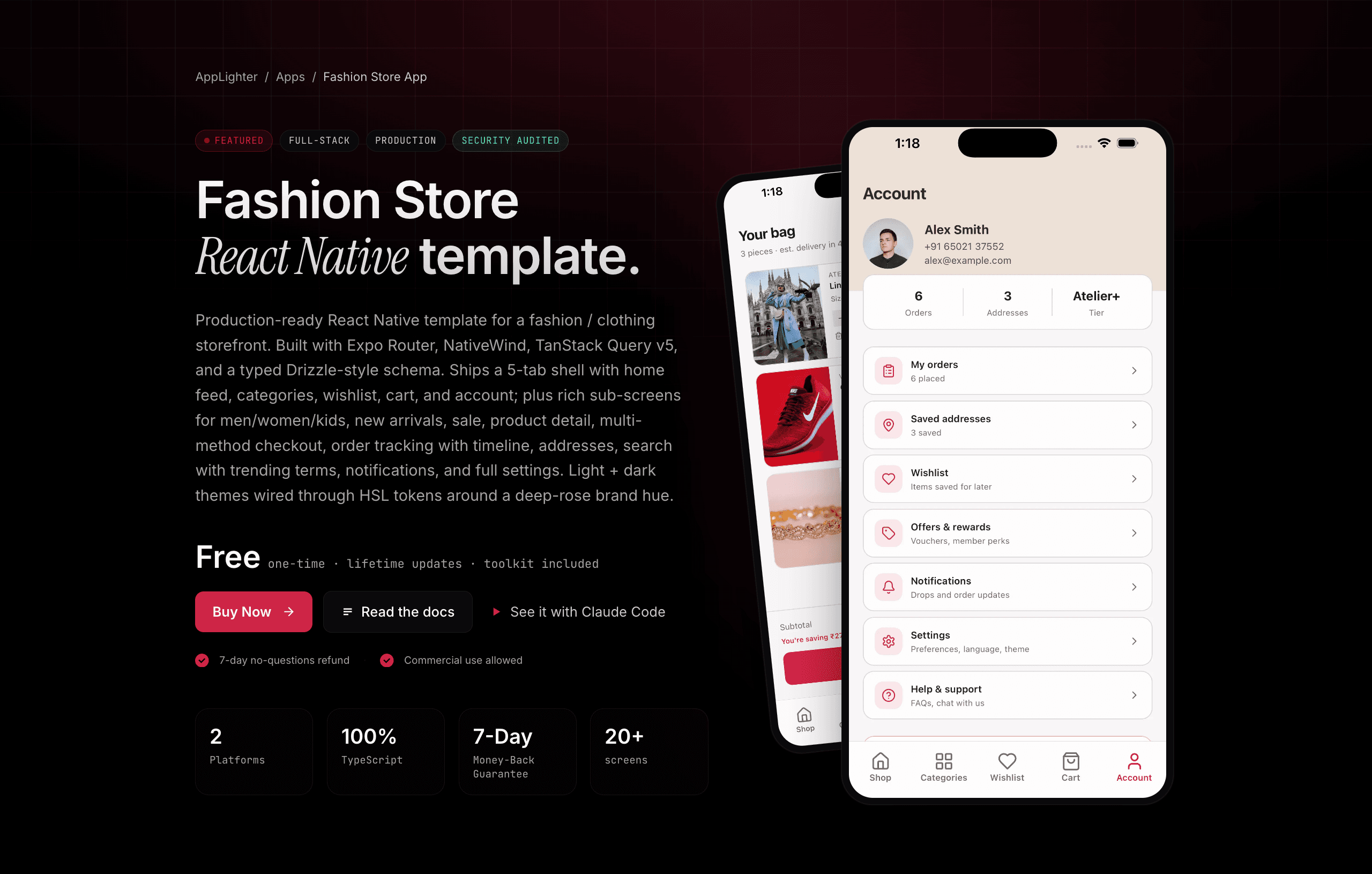 Fashion Store App — React Native app template preview