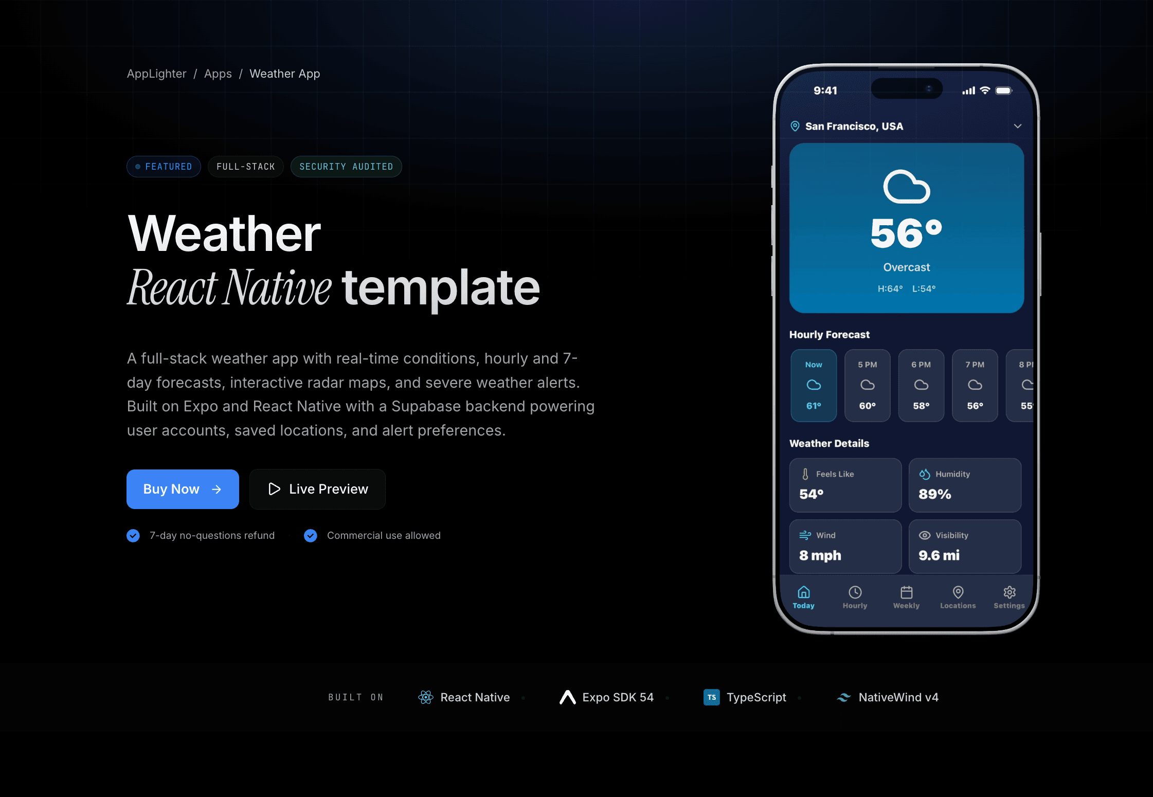 Weather App - React Native app template preview