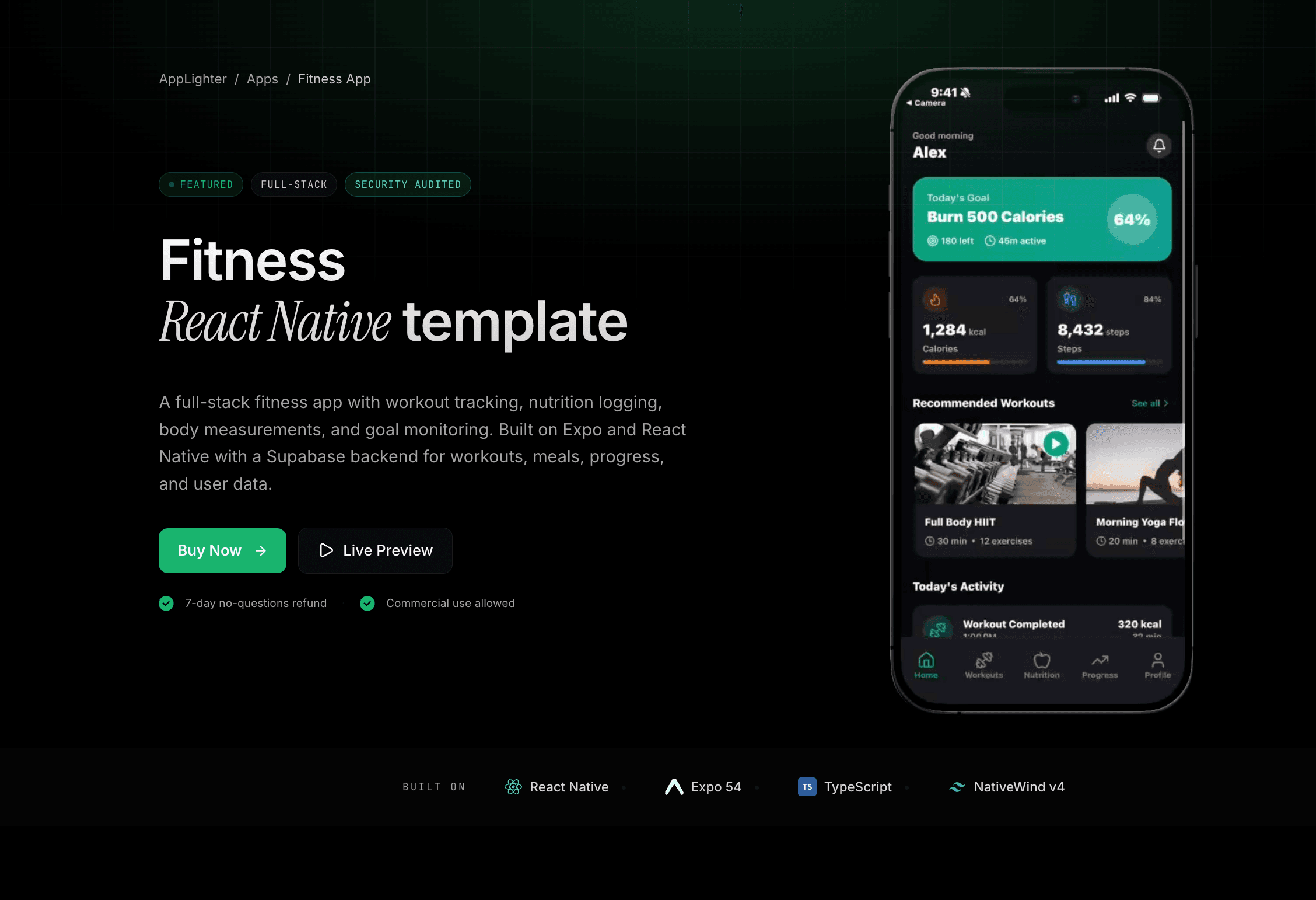 Fitness App - React Native app template preview