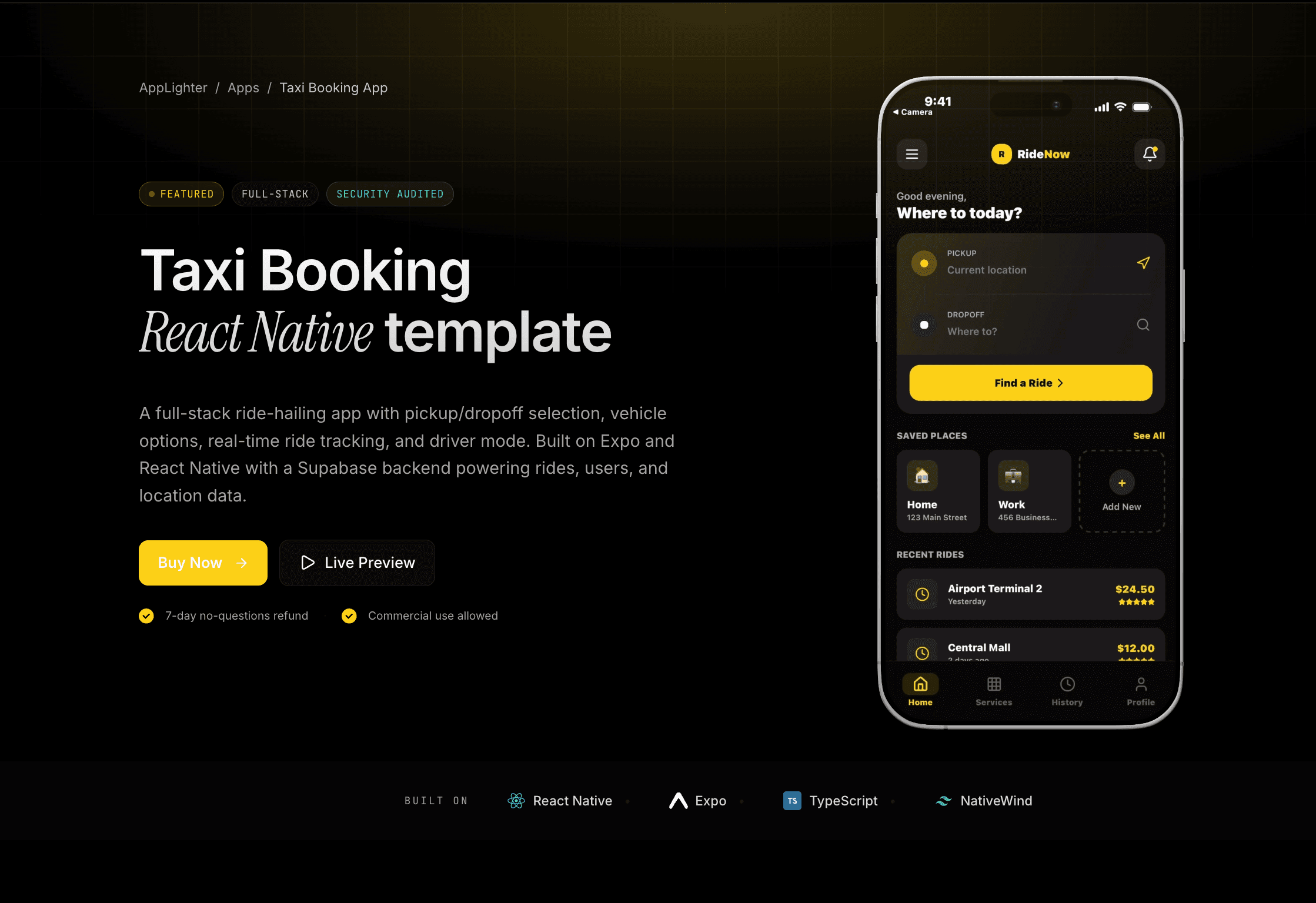 Taxi Booking App - React Native app template preview