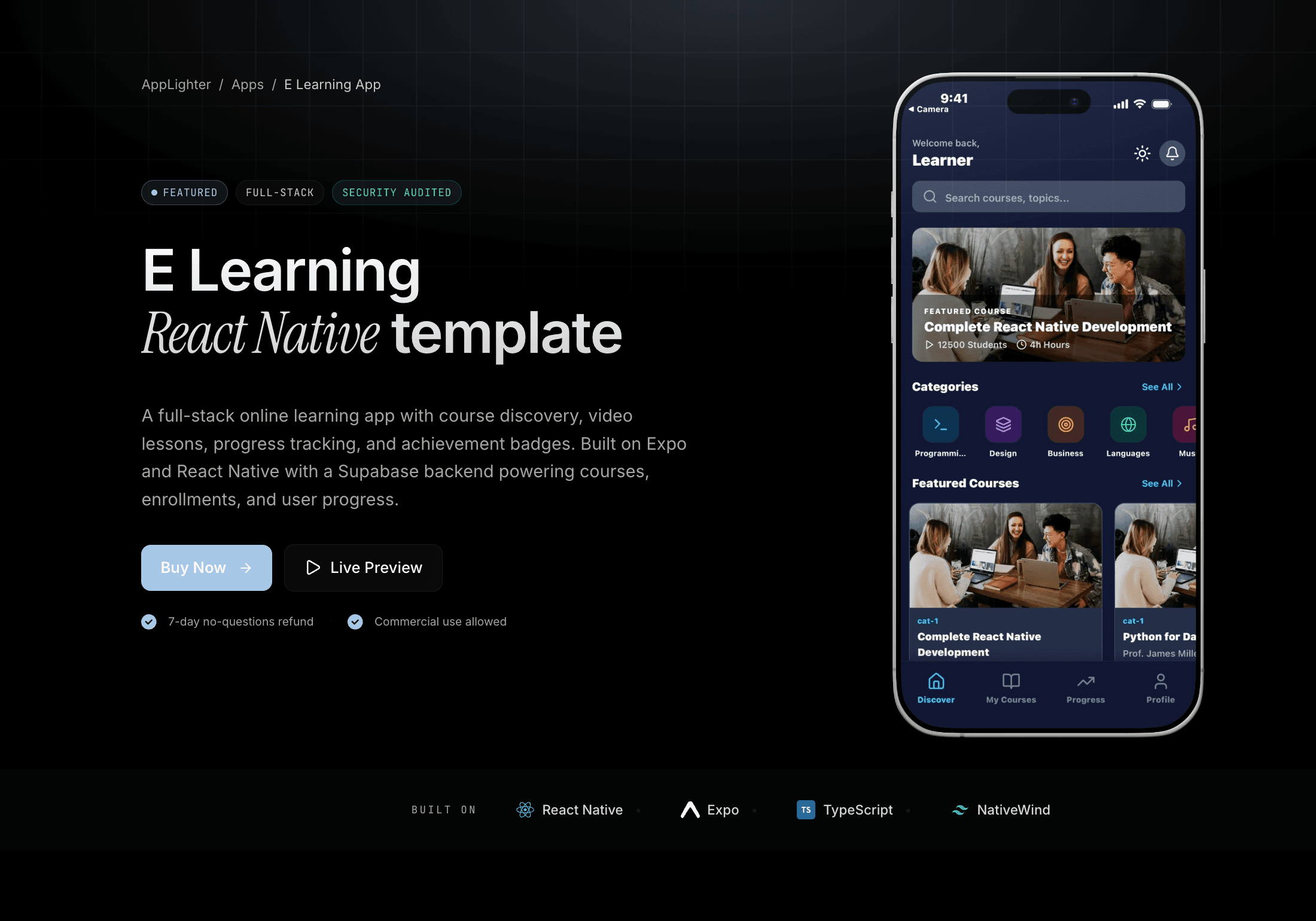 E Learning App - React Native app template preview