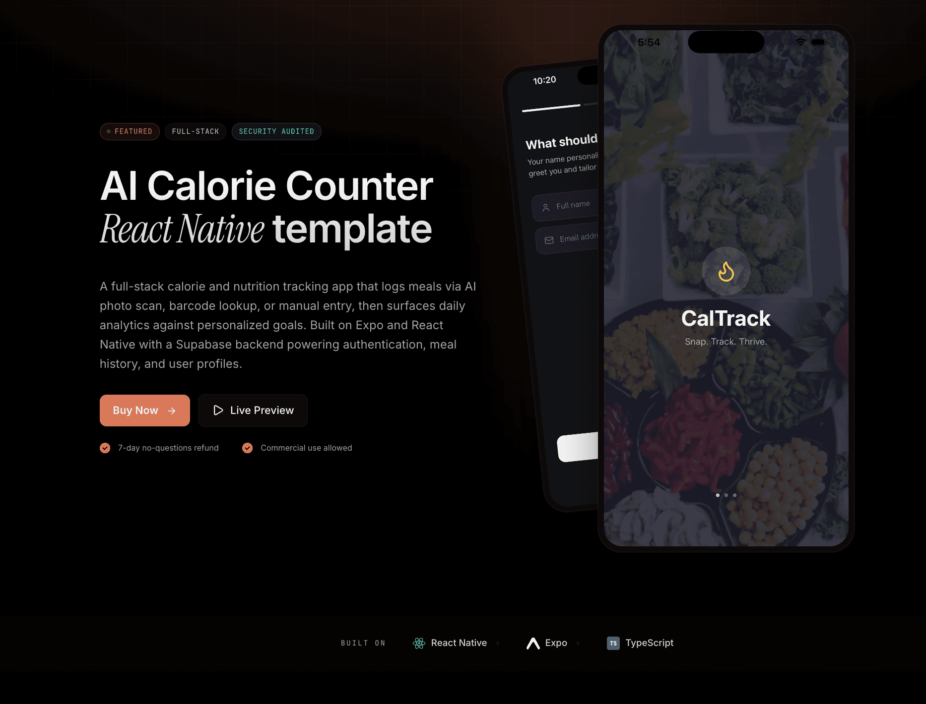 AI Calorie Counter - React Native app template preview