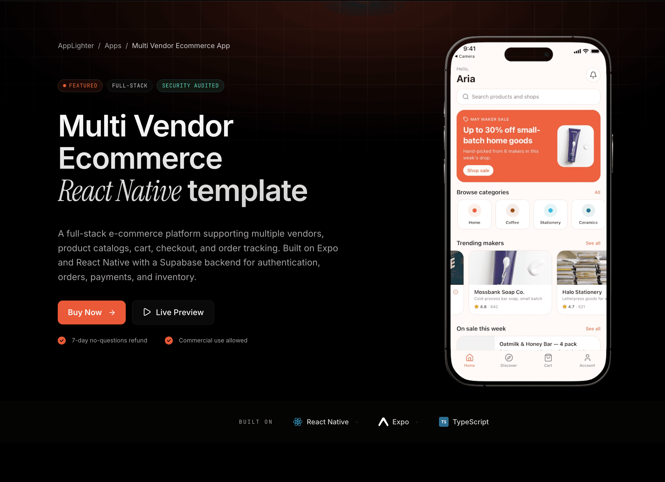 Multi Vendor Ecommerce App - React Native app template preview