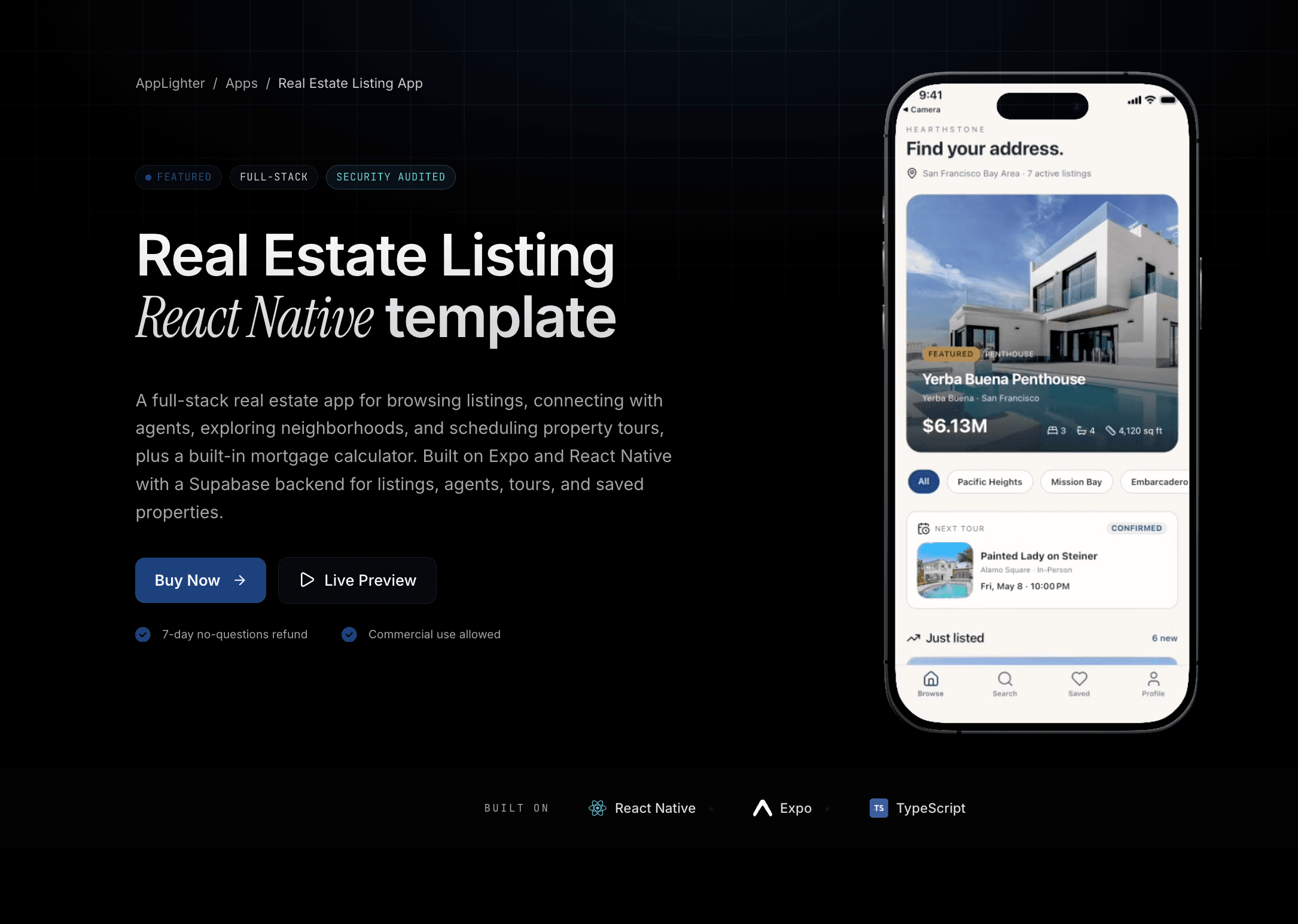 Real Estate Listing App - React Native app template preview