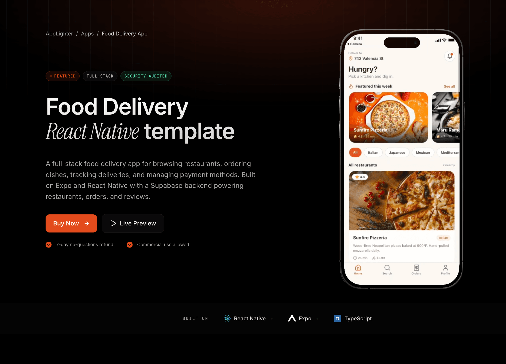 Food Delivery App - React Native app template preview