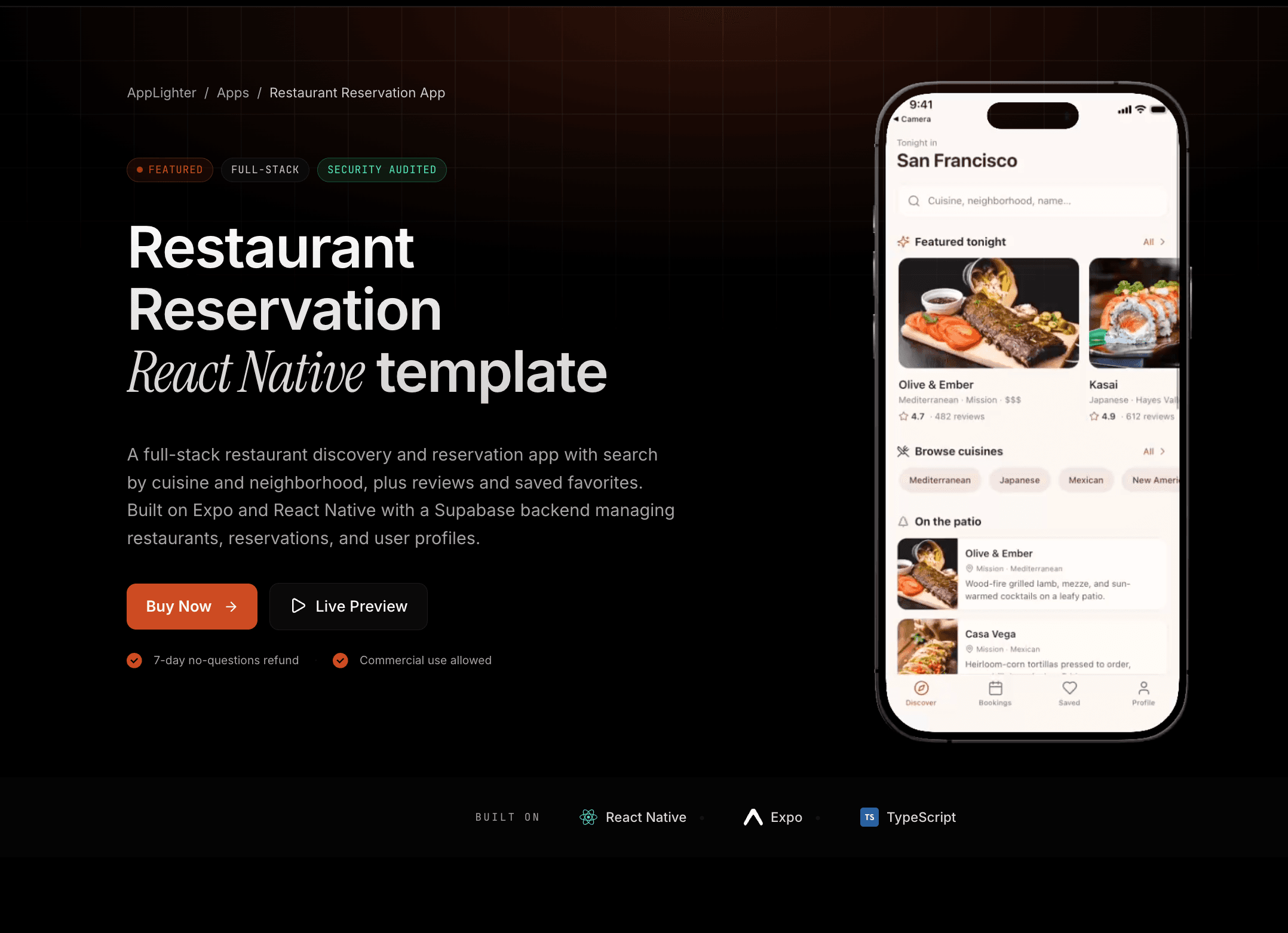 Restaurant Reservation App - React Native app template preview