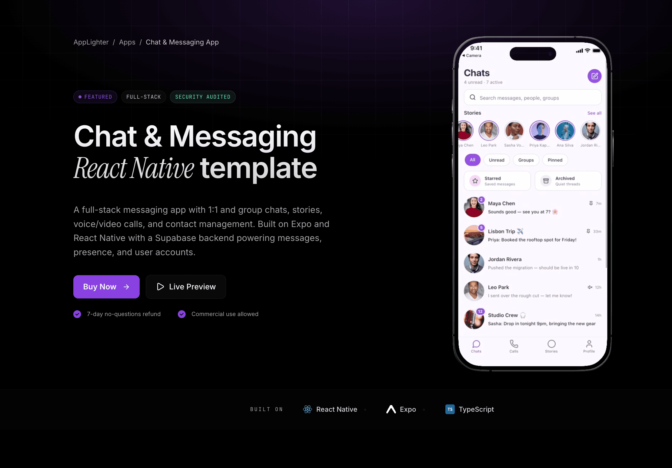 Chat & Messaging App - React Native app template preview