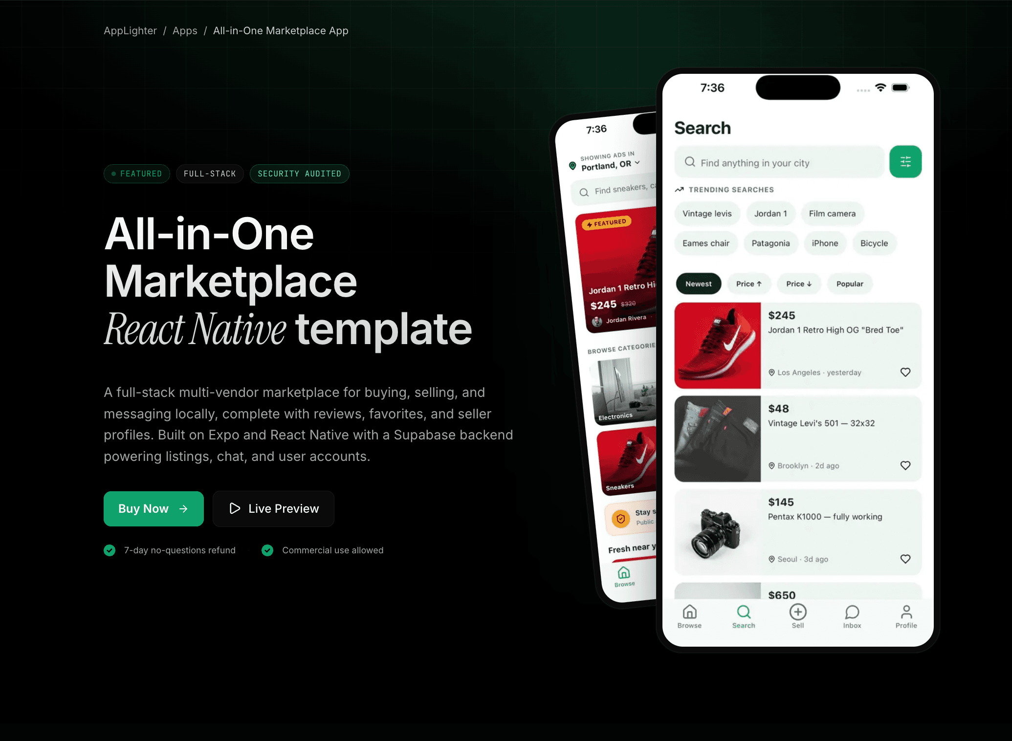 All-in-One Marketplace App - React Native app template preview