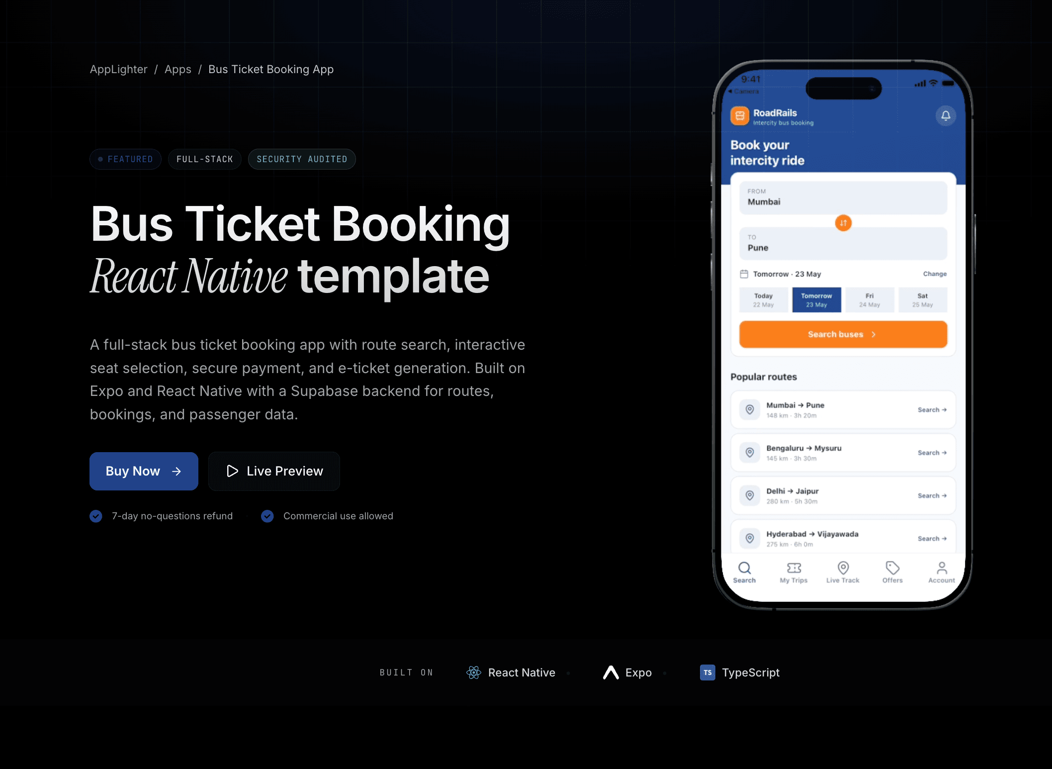 Bus Ticket Booking App - React Native app template preview