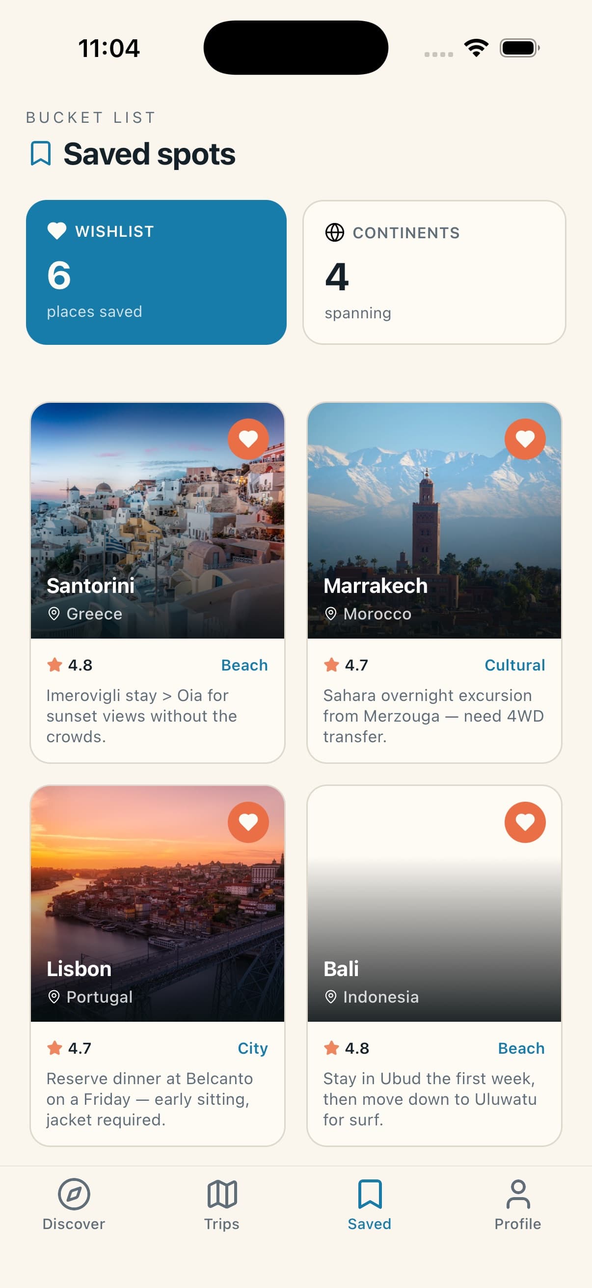 Saved Spots — AI Travel Planner