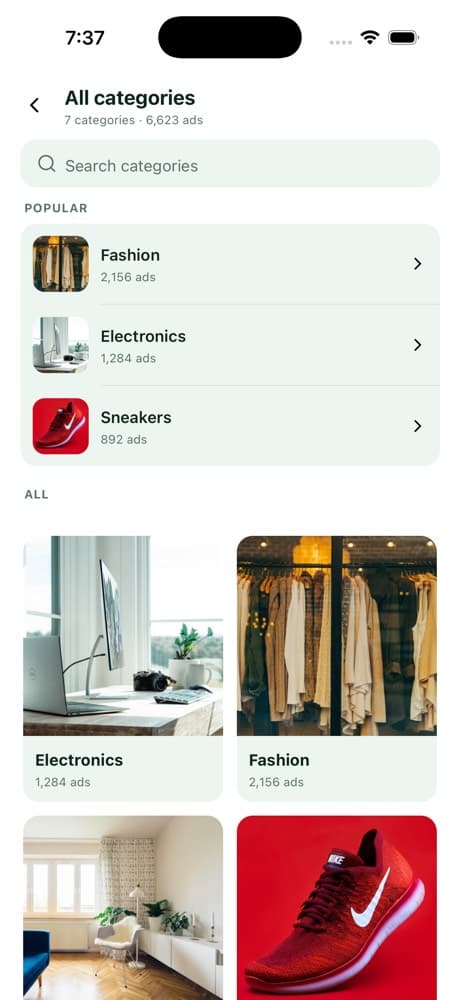 Category List — All-in-One Marketplace App