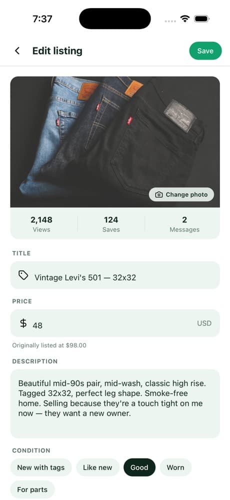 Edit Listing — All-in-One Marketplace App