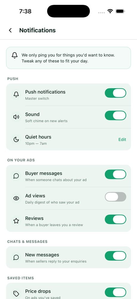 Notification Settings — All-in-One Marketplace App