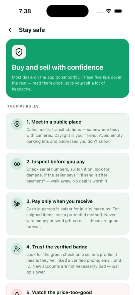 Safety Tips — All-in-One Marketplace App