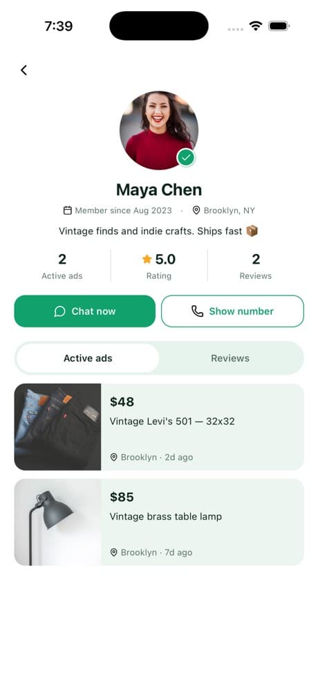 Seller Profile — All-in-One Marketplace App