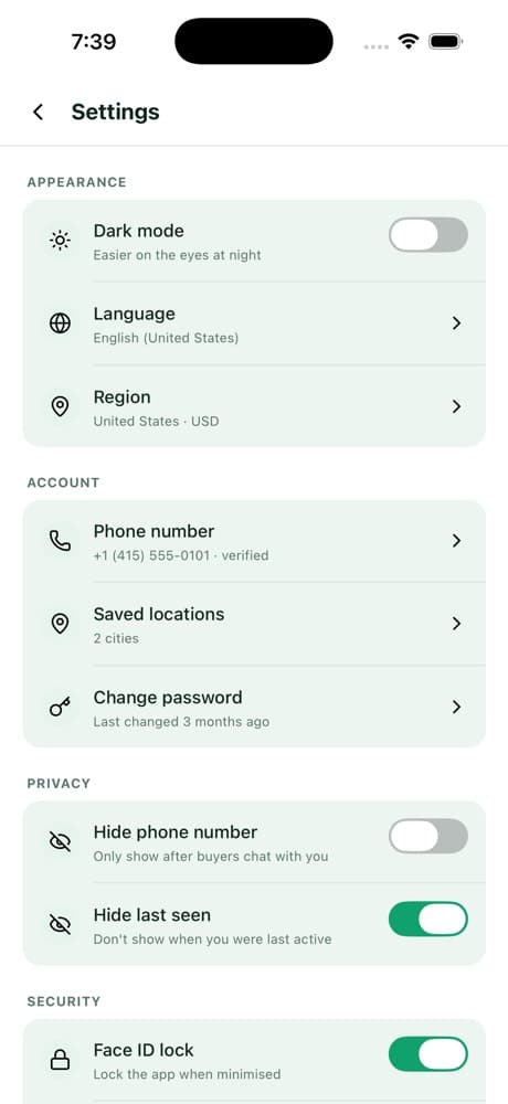 Settings — All-in-One Marketplace App