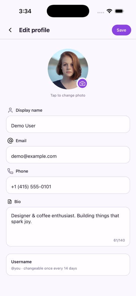 Edit Profile — Chat & Messaging App