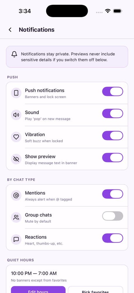 Notification Settings — Chat & Messaging App