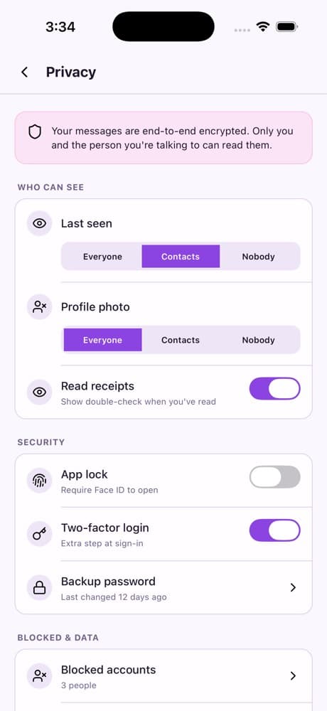Privacy Settings — Chat & Messaging App
