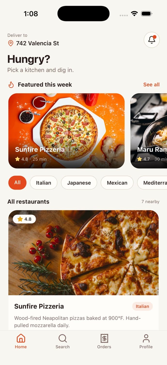 Food Delivery App hero preview