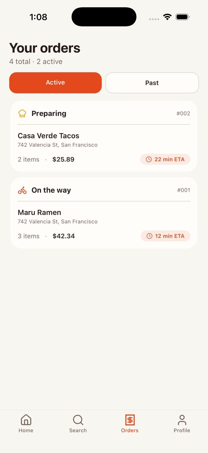Order Status — Food Delivery App