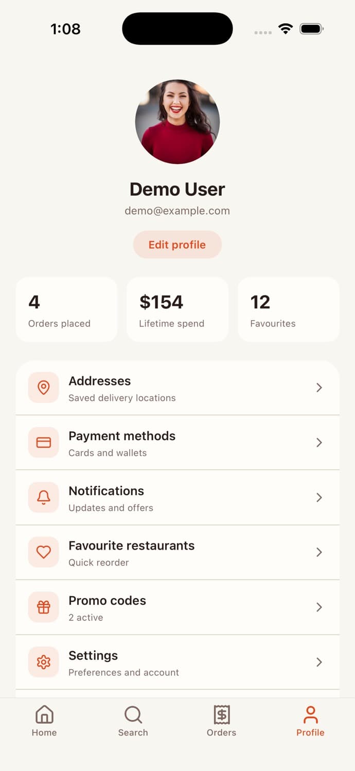 User Profile — Food Delivery App