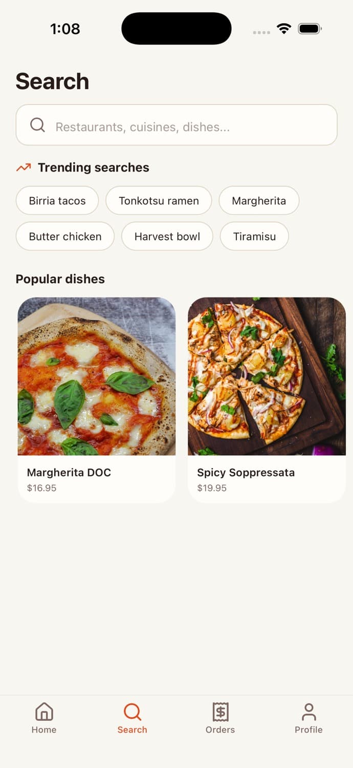 Search — Food Delivery App