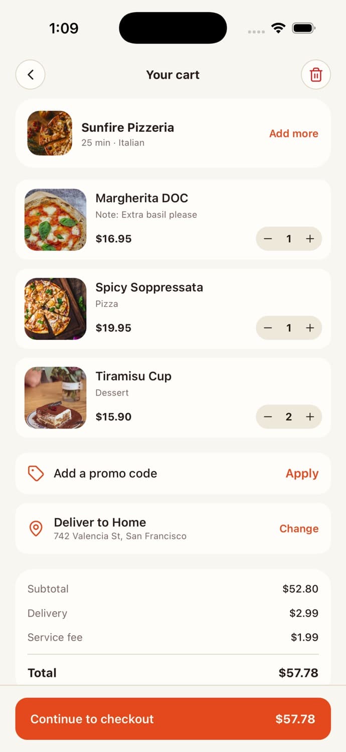 Cart Summary — Food Delivery App