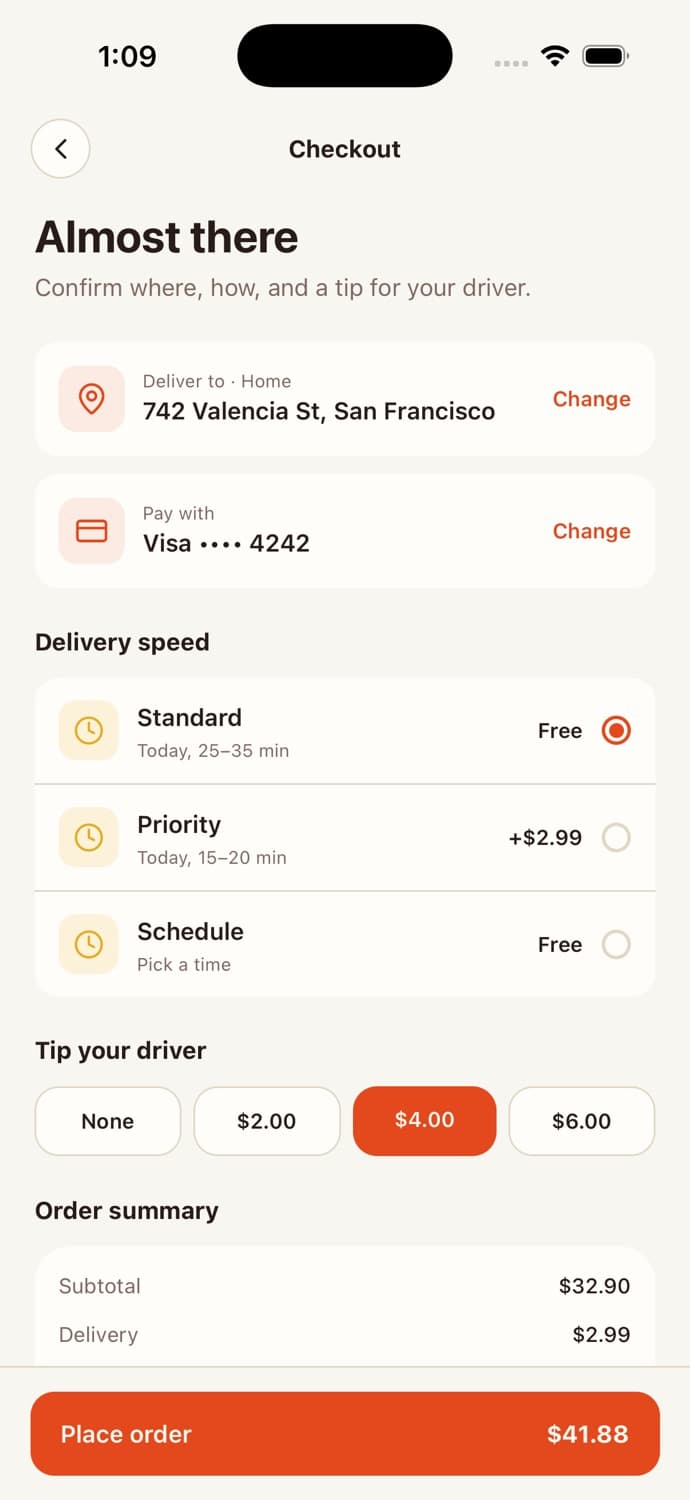 Checkout — Food Delivery App