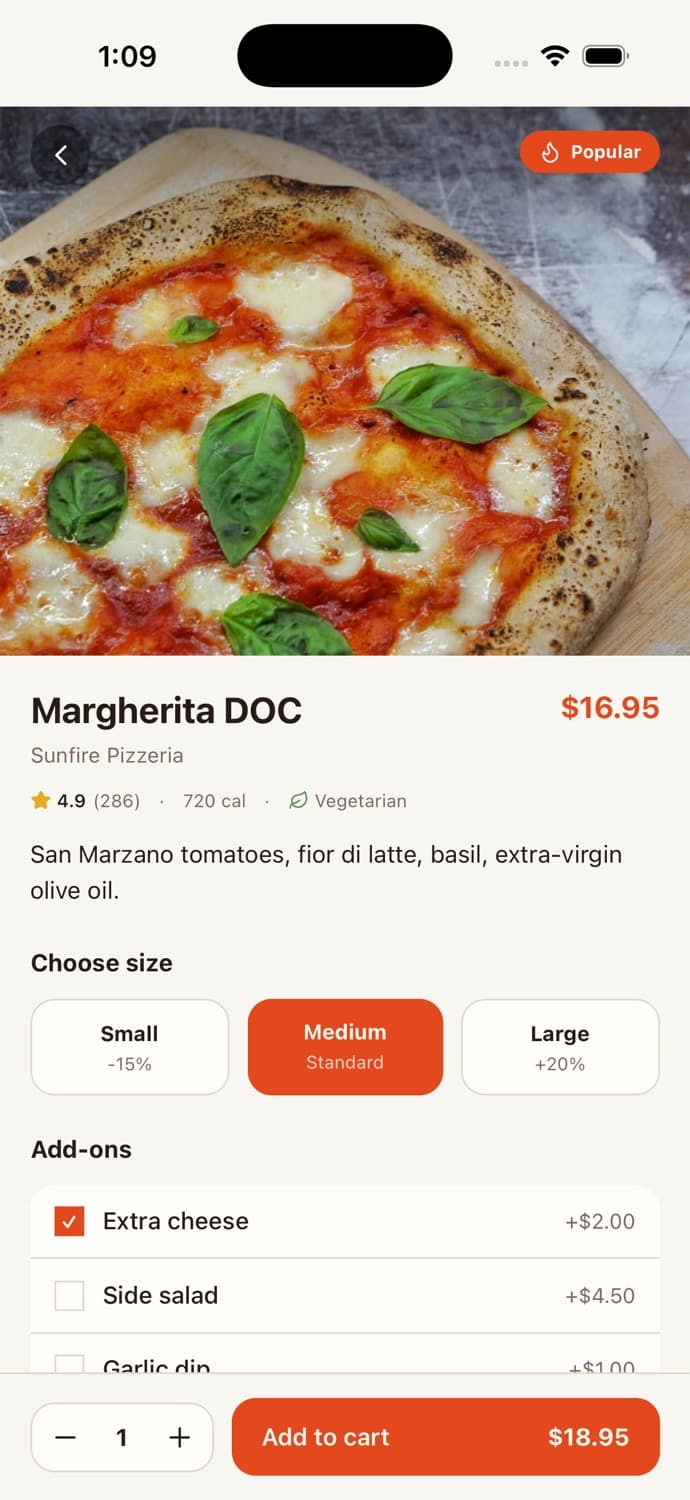 Pizza Detail — Food Delivery App