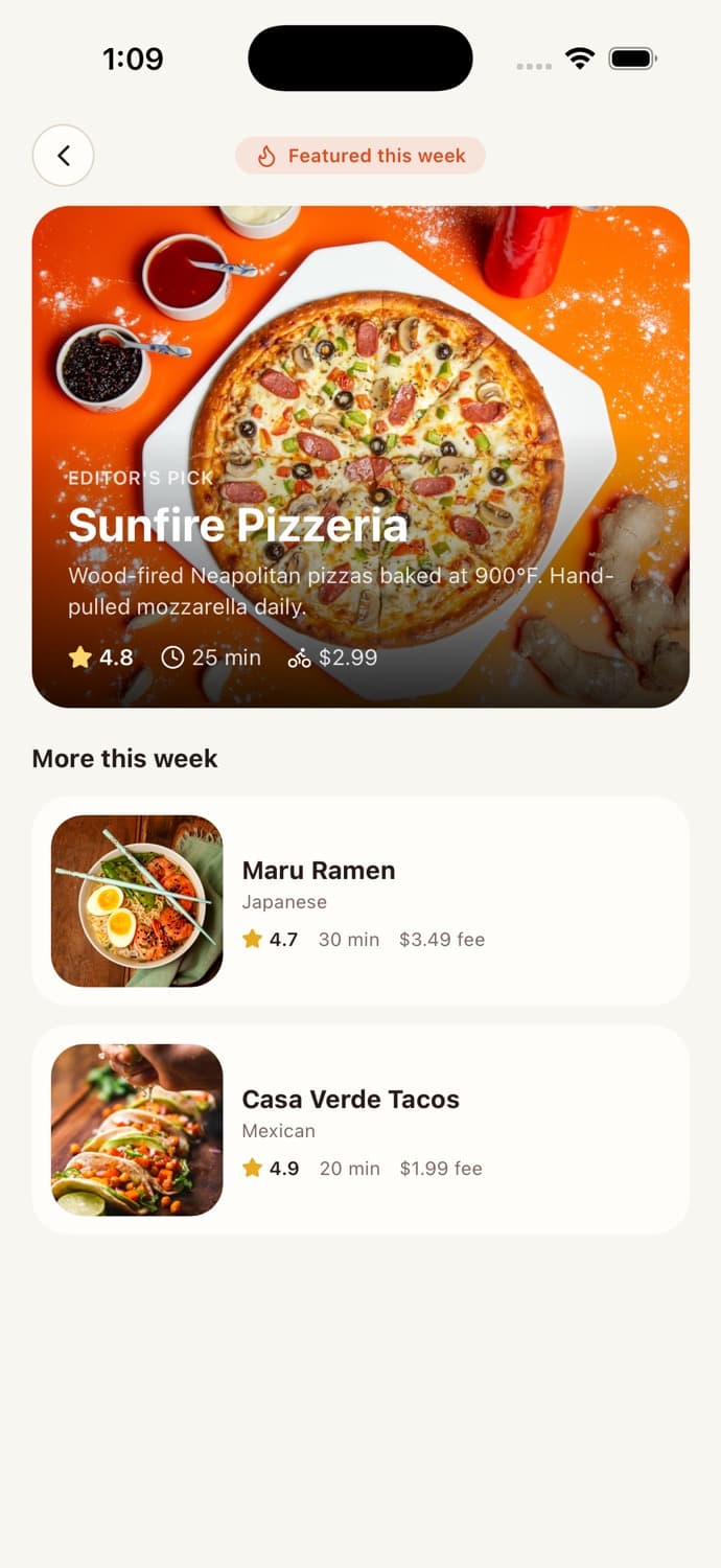 Featured Restaurants — Food Delivery App