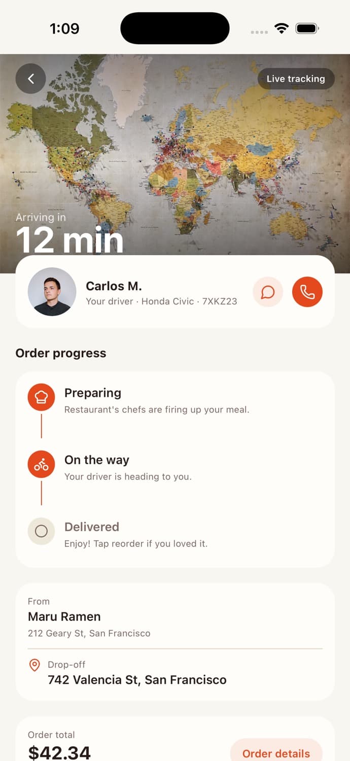 Order Tracking — Food Delivery App