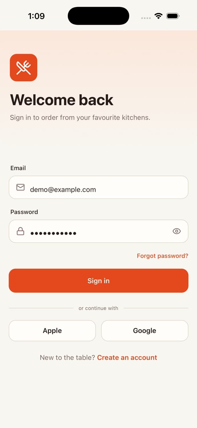 Sign In — Food Delivery App
