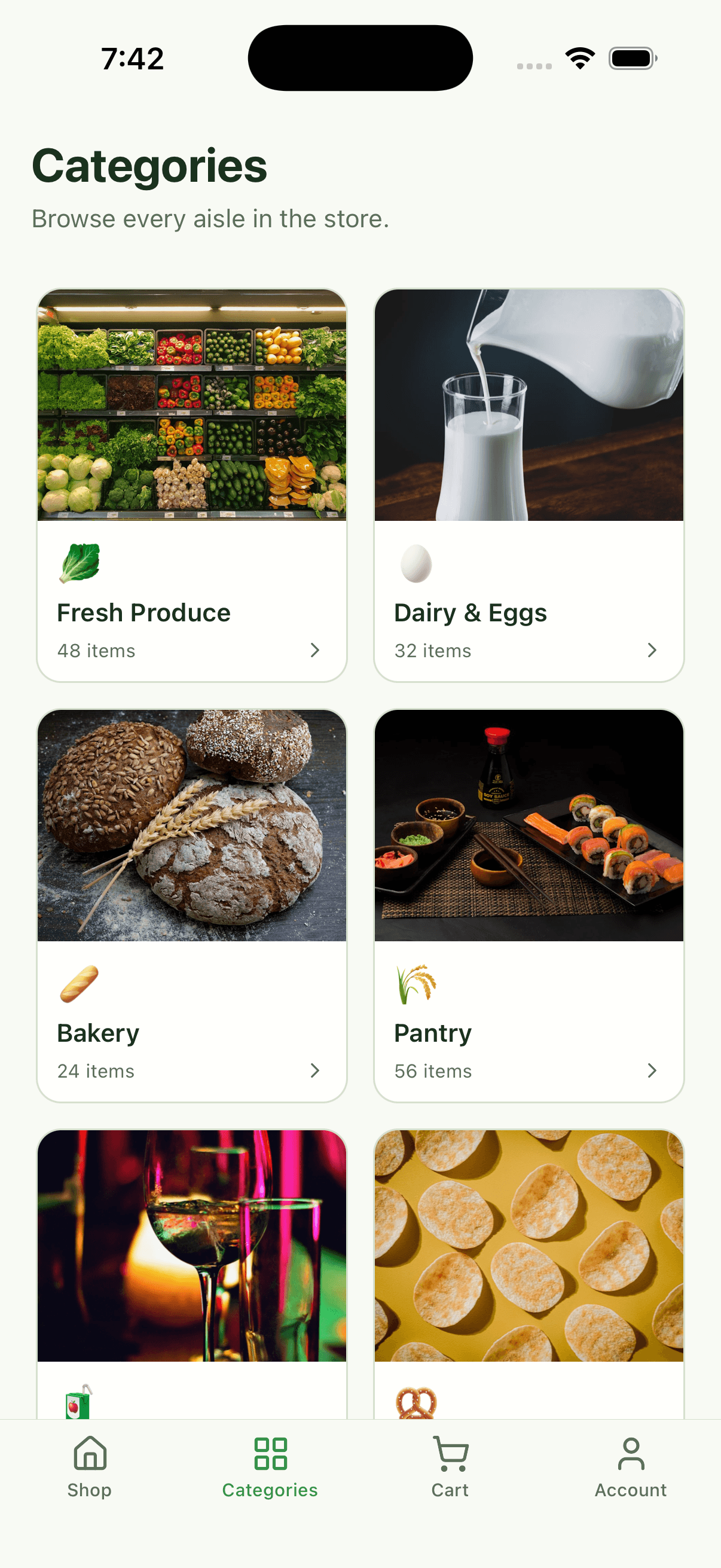 Categories — Grocery Delivery App